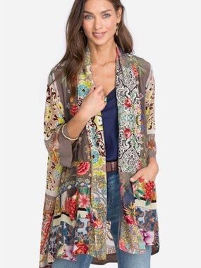Johnny Was Catalina Mixed Print Embroidered Kimono Duster Jacket Plus Size 2X